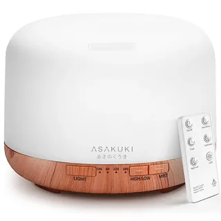ASAKUKI Aroma Diffuser 500ML, Ultraschall Aromatherapie Diffusor für Ätherische Öle, Luftbefeuchter mit Fernbedienung, Abschaltautomatik, und 7 Arten LED Lichtfarben, Geschenk