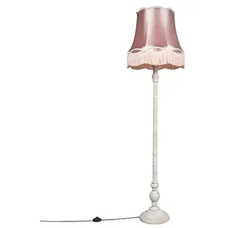 Qazqa Retro Stehleuchte mit Schirm, Stehlampe - Classico - Rosa, Rund, Holz, max. 40W, Geeignet für LED, 175cm, Ideal als Flur, Küche lampe, Schlafzimmerlampe und Wohnzimmerlampe