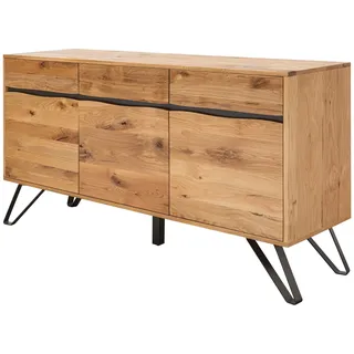 Massives Sideboard Living Edge 160cm Wildeiche geölt Industrial Design Wohnzimmerschrank Eiche Massivholz Schrank Kommode