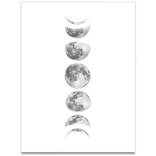 Jenngaoo Mondphase Wandkunst Malerei, Mondphasen Malerei Randlose Gemälde Schwarz Weiß Kunstdruck Poster für Heimtextilien 40x30cm(Weiß 090-1)