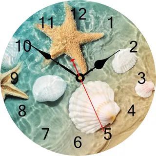TAHEAT 30 cm Wanduhr Maritime Muschel Seestern, Leise Ohne Tickgeräusche Batteriebetrieben Uhren, Schone Dekorativ Wanduhren für Schlafzimmer/Wohnzimmer/Küche/Badezimmer