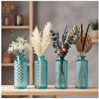 Levandeo® Dekovase, Glasvasen Set Türkis 4er Set 14cm Kleine Blumenvasen Tischdeko