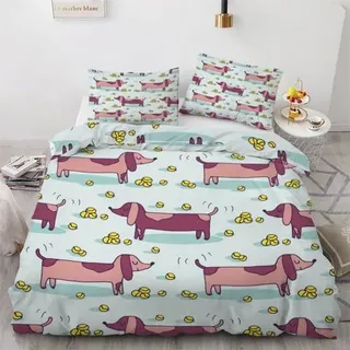 Bettwäsche-Set Dackel 155x220 cm 3-teilig Mikrofaser 3D-Motiv Reißverschluss
