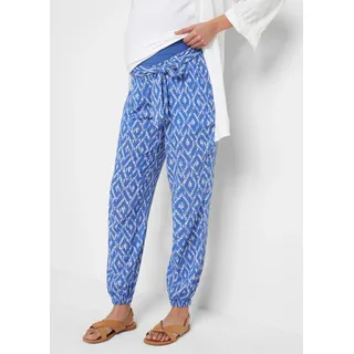 Umstandshose BONPRIX, Damen, Gr. 36, N-Gr, edelsteinblau, weiß graphisch, Obermaterial: 100% Viskose. Einsatz: 95% Baumwolle, 5% Elasthan, loose fit, Hosen, mit elastischem Bund und Bindeband, aus luftiger Viskose Crêpe