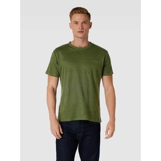 T-Shirt aus Leinen mit Brusttasche Modell 'ECSTASEA', Oliv, XXL