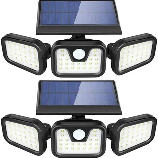 2er Solarlampen für außen mit Bewegungsmelder Solarleuchten für außen LED Strahler Außen 74LED Aussenleuchte Solar Außenwandleuchten 360 Drehbar
