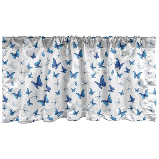 Abakuhaus Scheibengardine Vorhang Volant für Küche Schlafzimmer Dekor mit Stangentasche, Microfaser, Schmetterling Regenwald Wildnis blau|schwarz 137 cm x 45 cm