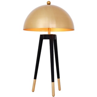 Casa Padrino Luxus Tischleuchte Gold / Schwarz Ø 38,5 x H. 69 cm - Moderne Dreibein Tischlampe mit rundem Metall Lampenschirm