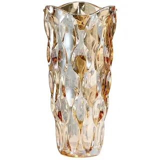 Schwere Gross Kristallvase Glasvasen Modern Stabile Blumenvase Bodenvase für Tischdekoration Home Office Dekor,Gold