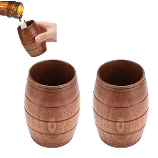 Inovra – Set aus 2 Bierkrügen – Holzbecher – Mit Henkel – Rustikales Design – Für Kaffee/Tee – Nicht spülmaschinenfest – Holzbecher - Braun