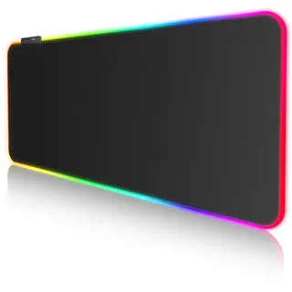 EASEMO Gaming Mauspad, XXL groß (800 x 300 x 4 mm) RGB Mousepad, 7 LED-Farben und 10 voreingestellte Lichteffekte, wasserdichte Stoffoberfläche und rutschfeste Gummiunterseite
