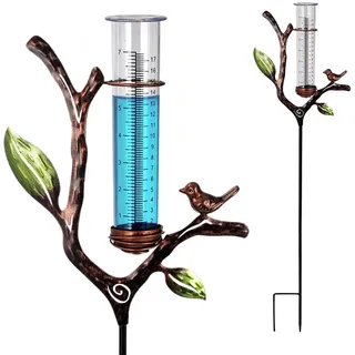 Regenmesser für Garten, Gartendekoration Regenmesser Glasregenwasserzähler, Gartenstecker Elf Stehende Gartendekoration 110cm mit Metallstange, Niederschlagsmesser für Rasen, Terrasse (Metal Leaf)