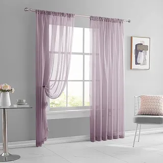 YKAFADE 2 Stück Vorhänge Gardine Wohnzimmer Gardine Halbtransparent Vorhang Voile Einfarbig Stangendurchzug Wohnzimmer Luftig Dekoschal für Schlafzimmer Deko Schiebevorhänge,132x160cm(BxL),Lila