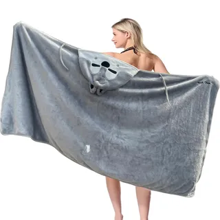 PfirstDa Skzoo Decke mit Kapuze, 84 * 146 cm Umhangdecke, Wolf Chan Decke Poncho mit Kordelzug Warm&Leicht, Kuscheldecke mit Kapuze für Schlafsäle Sofa