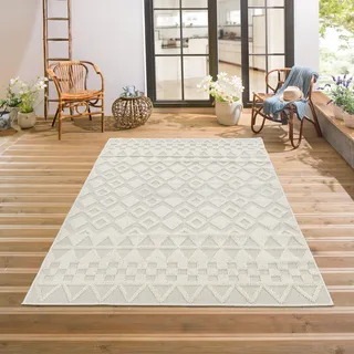 Teppich MY HOME "Juliane Outdoor auch für Küche oder Esszimmer" Gr. 6, beige (sand), B:200cm H:12mm L:300cm, Kunstfaser, Teppiche, Fransenteppich, Hoch-Tief-Struktur, Boho, Outdoor geeignet, Balkon, Terrasse