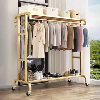 Kleiderständer Metall Auf Rollen, Garderobenständer Mit 1 Kleiderstange, Freistehender Kleiderbügel Schlafzimmer Mit Unterem Lagerregal Bis 150Kg Belastbar (100cm, 120cm, 150cm)