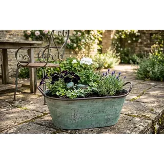 GartenGees Zinkwanne oval - antik-grün - Pflanzwanne - in 3 Größen lieferbar 36 bis 43cm (49 cm)