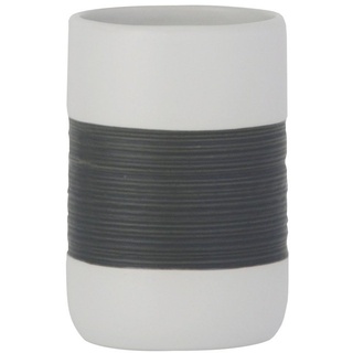 axentia 122415 Zahnputzbecher-/Bürstenhalter "Athen", rund, WC-Zubehör aus Keramik, weiß / grau, 7,5 x 7,5 x 11 cm