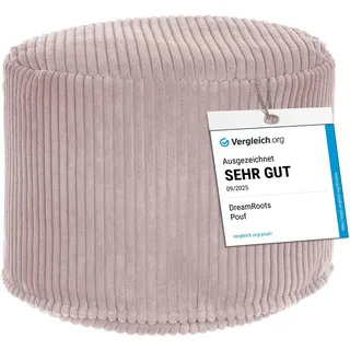 DreamRoots Cord Pouf Hocker rund 35x35x25 cm, Silver Pink | Runder Bodenstuhl, Sitzkissen Boden, 380 g/m2, für Wohnzimmer, Schlafzimmer & Homeoffice, waschbar, Fußhocker