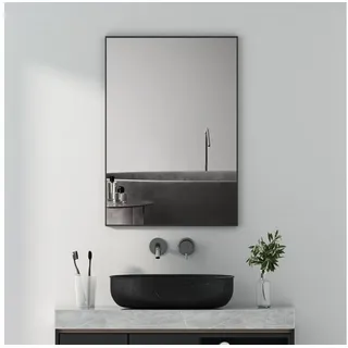 Boromal Wandspiegel Spiegel Schwarz Bad Wand Metall Rahmen 50x70 80x60 100x60 120x70 eckig (Badspiegel Badezimmerspiegel, HD Kupfer- und bleifreier Spiegel, mit Metall Haken), Vertikal Horizontal möglich, Freistehend,Wand montierbar schwarz 60 cm x 80 cm