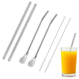 4-teiliges Set Trinkhalme – Wiederverwendbare Strohhalme Edelstahl, Edelstahl Strohhalm mit 2 Reinigungsbürsten, Metallstrohhalme Geeignet zum Umrühren/Filtern von Getränken