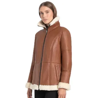 Valcuer 1887 Damen Lammfelljacke ALMA aus echtem Leder, Lammfell, Fell, ideal als warme Winterjacke - bequem, warm und hochwertig in Cognac, in Gr. 36 - 36