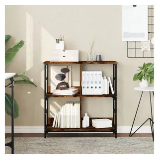 furnicato Bücherregal 78,5x33x82 cm Räuchereiche Massivholz und Stahl, 1-tlg., Regalwand mit Sicherheitskanten, Wandhalterung und vier Fächern braun 78.5 cm x 82 cm x 33 cm