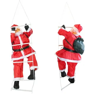 [en.casa] Weihnachtsmann auf Leiter 85 cm rot