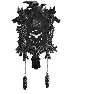 CWOQOCW Wandmontierte Kuckucksuhr mit melodischem Stundensignal, leises Präzisionsmechanismus für Wohnzimmer, Flur, ABS-Material (T52 schwarz)