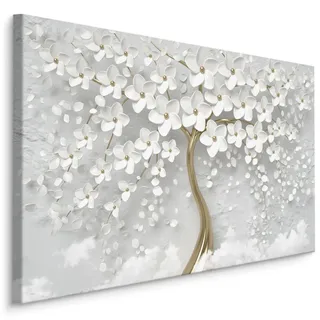 Muralo Leinwandbild, Schwarz, Weiß, Beige, Braun, Grau, Textil, Abstrakt, Floral, Baum/Pflanze/Natur, Rechteckig, 120x80 cm, Bilder und Zubehör, Wandbilder, Leinwandbilder