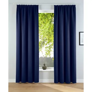 OTTO home Verdunkelungsvorhang OTTO HOME "Solana, Gardinen mit Kräuselband, Vorhänge, Wohnzimmer, modern" Gr. 5, blau (dunkelblau), B:140cm H:265cm, Polyester, Gardinen, 2er-Set Verdunklungsvorhang mit Thermofunktion, Bestseller, einfarbig, Topseller