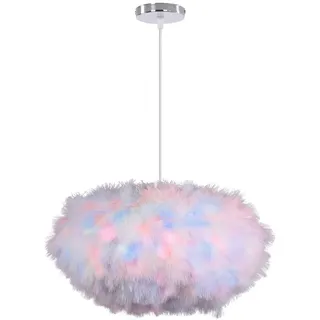 iDEGU Moderne Pendelleuchte, 45 cm Hängelampe aus Federn Oval Lampenschirm E27 Deckenleuchte Kronleuchter für Schlafzimmer, Wohnzimmer (Mehrfarbig)