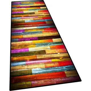 Ufamiluk Teppich läufer waschbar rutschfest wetterfest wasserfest groß Teppich küche Schlafzimmer Teppich für Balkon küche Wohnzimmer draußen Flur 80x400cm bunt Rot Blau braun ColorJ