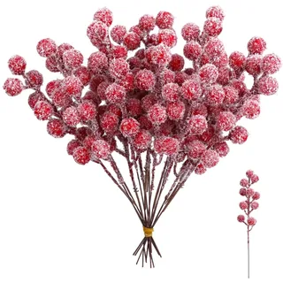 20 Stück Rote Beeren Deko Weihnachten,Beerenzweig Künstlich,Adventskranz Künstlich Stechpalme Deko 22 cm Länge, Leuchtende Farben,Dekoration für Weihnachten,Hochzeit,Handwerk und Heimornamente