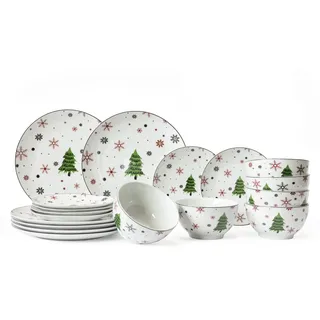 Cookinglife Weihnachtsgeschirr-Set Rot 18-teilig (für 6 Personen) – Hochwertiges Keramik-Geschirr mit Weihnachtsbaum-Motiv, Spülmaschinengeeignet, Festliches Tafelservice für Weihnachten