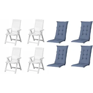 PROGARDEN Tampa Klappsessel 60 x 61 x 109 cm weiß 4 St. inkl. 4 x Auflagen kobalt