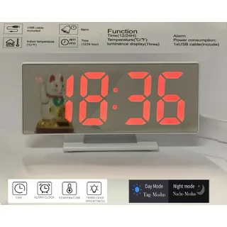 Digital Wecker Tischuhr Uhr Alarmwecker Spiegel Uhr 3618 Rot/ Weiß-rahme