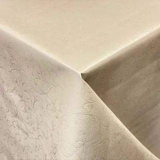 KEVKUS Wachstuch Tischdecke Damast geprägt 03038-08 Blumen Ornamente floralCreme Champagner beige eckig rund oval (Rand: Schnittkante (ohne Einfassung), 70 x 240 cm eckig Biertisch L)