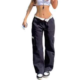 FIDDY Loungepants Damen Low Waist Weites Bein Cargo Pants Baggy Jeans für Teenager XL
