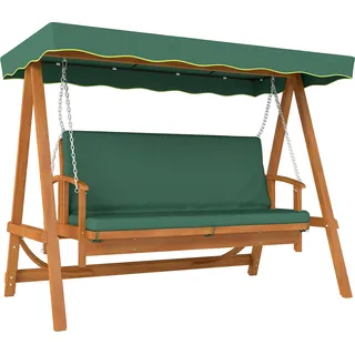 Outsunny Hollywoodschaukel mit Liegefunktion, Gartenschaukel aus Holz, 3-Sitzer, Abnehmbare & waschbare Kissen, für Garten, Dunkelgrün   Aosom.de