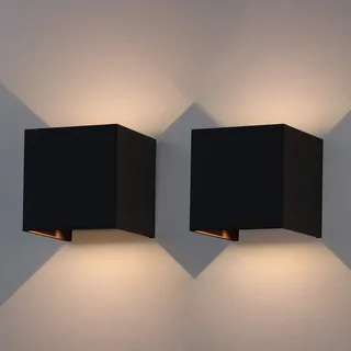 Klighten 2-Pack LED Aussenlampe 7W Wandlampe Außen Auf und ab Einstellbarer Lichtstrahl 3000K Warmweiß Außenwandleuchte IP65 Wasserdichte Wandleuchten (Schwarz)