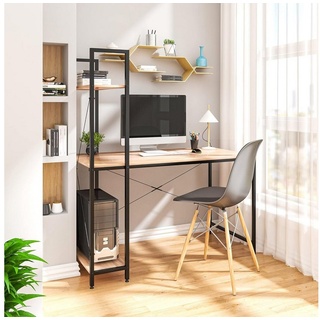 Woltu Schreibtisch (1-St), PC Tisch aus Holz und Stahl, mit Ablagen beige|schwarz