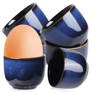 GOMETY 6PCS Set Eierbecher Porzellan, Keramik Eierbecher Vintage Blau Overeglaze Bunt Eierbecher Porzellan Eierständer Eierhalter für Gekochten Eiern Frühstück Brunch Abendessen Spülmaschinenfest