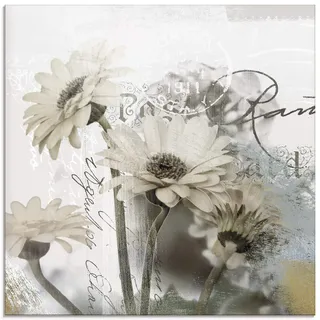 ARTland Wanddeko Glasbilder Wandbild Glas Bild einteilig Quadratisch Blumen Blüten Gerberas Schriftzug Shabby Chic T4RU