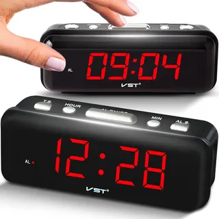 Retoo Digitaler Wecker, Rot Leuchtziffern, LED-Anzeige, Digitaluhr für Schreibtisch, Schlafzimmer, Küche, Büro, Alarme, Schlummerfunktion, Netzbetrieben, 24-Stunden-Zeitformat, Kunststoff, Weiss
