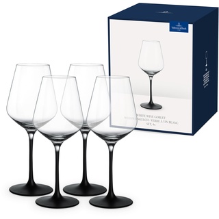 Villeroy & Boch – Manufacture Rock Weißweinglas Set 4 Teilig, Weißweingläser, Weinglas Schwarzer Stiel, Schöne Weingläser Schwarz Durchsichtig, Außergewöhnliche Gläser Wein, Kristallglas