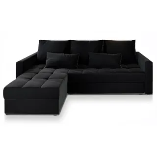 Masseno Ecksofa, Schwarz, Kunststoff, 3-Sitzer, L-Form,L-Form, 220x140 cm, Wohnzimmer, Sofas & Couches, Wohnlandschaften, Ecksofas