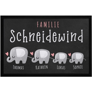 SpecialMe® Fußmatte mit Namen personalisiert Elefanten-Familie Wunschnamen anpassbar rutschfest & waschbar weiß 60x40cm