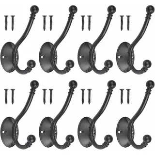 Set Mit 8 Vintage-garderobenhaken Aus Schwarzem Metall Inklusive 16 Schrauben. Retro-garderobenhaken Aus Schwarzem Metall, Einzeln Zum Einschrauben An Der Wand, Garderobenständer Für Badezimmer- Oder