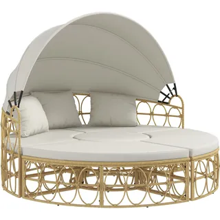 Sonneninsel, 4-teilig, Ausziehbares Dach, 5 Kissen, Rattanoptik, 178b X 85t X 66,5h Cm, Beige